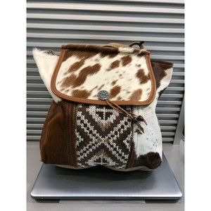 BOHO Concealed Carry Myra Backpack Genuine Cowhide, Brown & White Rug
